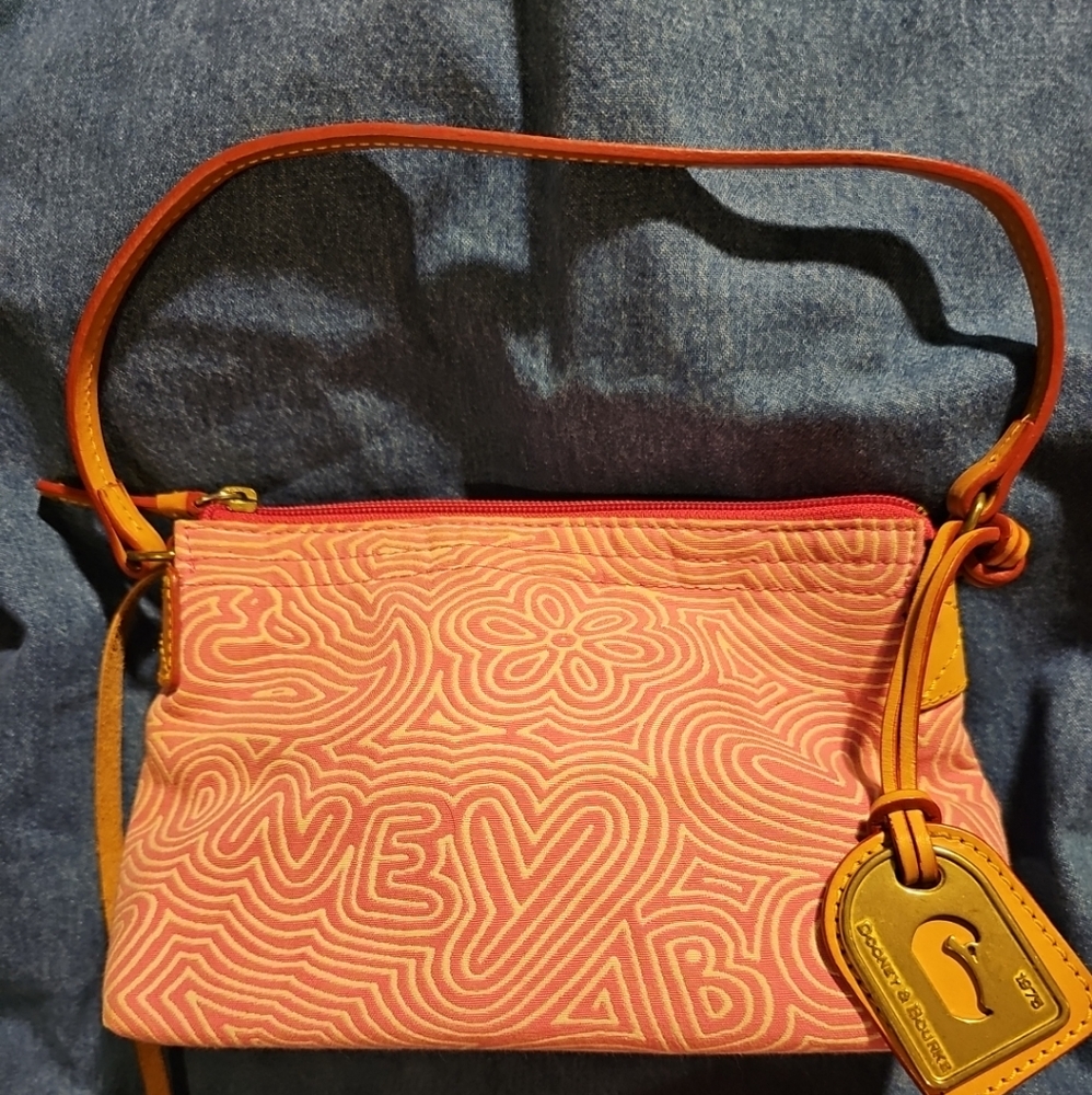 Dooney & Bourke Pink And White Graffiti Doodle Purse Small EUC